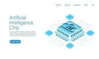 Landing page template ai cpu digital technology. artificial intelligence computer. Abstract futuristic hitech style. computing processor board chip wallpaper. Isometric vector. vector