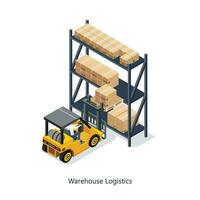 Isometric forklift and warehouse rack. illustration vector. vector