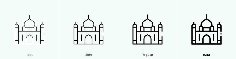 taj mahal icono. delgado, luz, regular y negrita estilo diseño aislado en blanco antecedentes vector