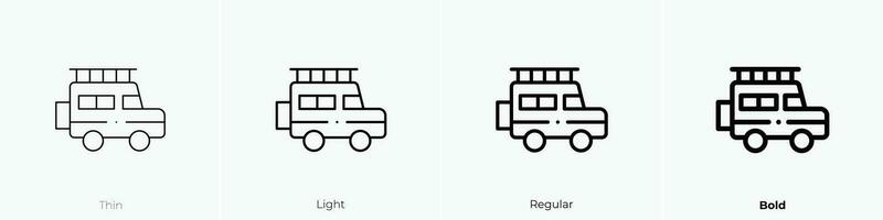 suv icono. delgado, luz, regular y negrita estilo diseño aislado en blanco antecedentes vector