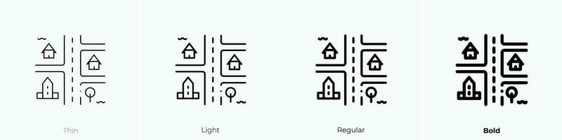 street map icon. Thin, Light, Regular And Bold style design isolated on white background vector