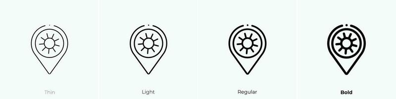 sun icon. Thin, Light, Regular And Bold style design isolated on white background vector
