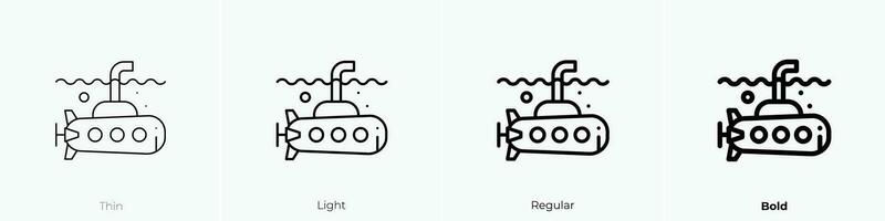 submarine icon. Thin, Light, Regular And Bold style design isolated on white background vector