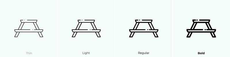 mesa icono. delgado, luz, regular y negrita estilo diseño aislado en blanco antecedentes vector