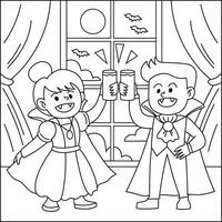 Scary vampires Halloween colouring page for kid vector image