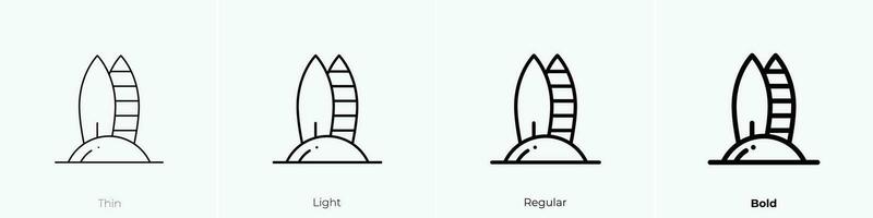 surfboard icon. Thin, Light, Regular And Bold style design isolated on white background vector