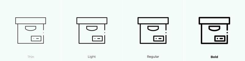 almacenamiento caja icono. delgado, luz, regular y negrita estilo diseño aislado en blanco antecedentes vector