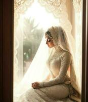 AI Generated. AI Generative - Ethereal Elegance - A Muslim Bride's Radiant Wedding Day photo