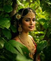 AI Generated. AI Generative - Jungle Bride's Elegance - Timeless Beauty Amidst Enchanted Foliage photo