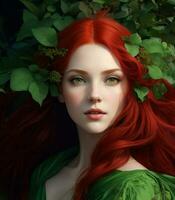 AI Generated. AI Generative - Enchanting Vision - Woman's Ethereal Beauty in Flowing Green photo