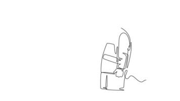 Animated self drawing of continuous line draw architect woman and builder foreman wearing construction vest and helmet handshake to deal a big project. Great teamwork. Full length one line animation video