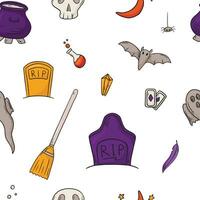 Vector illustration seamless pattern. Doodle stickers with halloween theme.