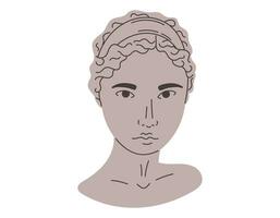 Antique female head. Clay stone sculpture of a Greek woman. Classic vector isolated flat bust of an ancient goddess.