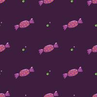 Simple seamless pattern with candy on dark background. Halloween concept. Hand drawn vector illustration for cover, stationary, wallpaper, prints, wrapping, textile