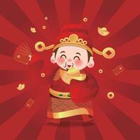 24fThe cute God of Wealth in the New Year, holding ingots and red envelopes vector