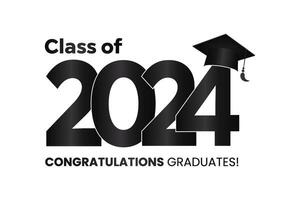 Vector illustration of gradient design for graduation ceremony. Class of 2024. Congratulations graduates typography design template for shirt, stamp, logo, card, invitation etc.