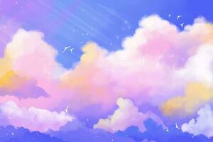 Free vector cotton candy clouds background with sparkles