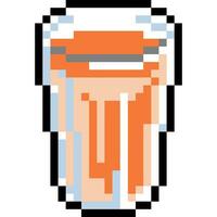 A cartoon icon of orange juice inside a glass in pixel style. vector