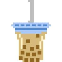 pearl milk tea cartoon icon in pixel style vector