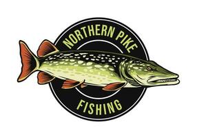 northern pike fishing badge logo template vector