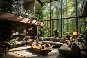 Modern living room interior in luxury home decorative. Cozy home, interior concept. Generative Ai, illustration photo
