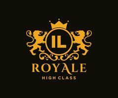 Golden Letter IL template logo Luxury gold letter with crown. Monogram alphabet . Beautiful royal initials letter. vector