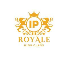 Golden Letter IP template logo Luxury gold letter with crown. Monogram alphabet . Beautiful royal initials letter. vector