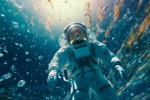 Astronaut floating universe. Generate Ai photo