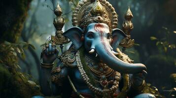 Captivating Close Up. Lord Ganesha in Stunning Realism. Perfect for Spiritual Reflection and Decor photo