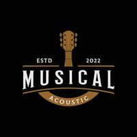 Retro guitar music logo template design. Logo for acoustic, bar, typography and nightclub. vector