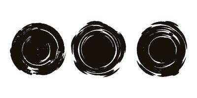 Collection of black grunge round shapes. circle ink brush stroke vector