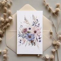 Card templates set with flowers, artistic design for business, wedding, anniversary invitation, flyers, brochures, table number, RSVP, Thank you card, Save the date card. Generative ai. photo