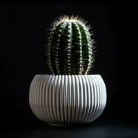 cactus en un planta maceta en contra un oscuro negro antecedentes. generativo ai. foto