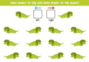 Left or right with cute cartoon frilled neck lizard. Logical worksheet for preschoolers. vector