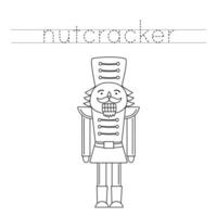 Trace the letters and color cartoon nutcracker. Handwriting practice for kids. vector