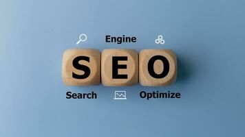 SEO Search Engine Optimization SEO on wooden cubes. Website Internet Business Technology Concept. photo