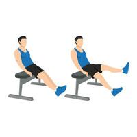 Man doing seated bench extended flutter kicks exercise. vector