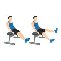 Man doing seated bench extended flutter kicks exercise. vector