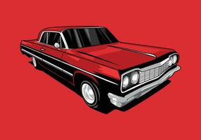 lowrider car. vintage car. red color. graphic vector illustration.