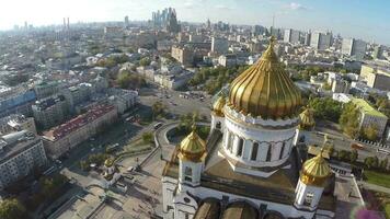 Cathedral of Christ the Saviour with shining domes, aerial view video