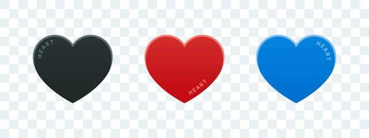 Heart icons. Black, red and blue heart icons. Vector scalable graphics