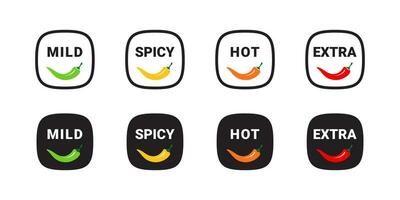 Spice level marks. Food spiciness indicator. Spicy badges types. Vector scalable graphics