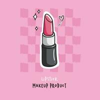 pink lipstick hand drawn Illustration, lipstick cartoon logo vector