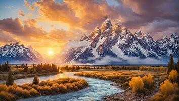 Grand Teton Mountains at sunset photo