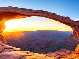 colina baja arco panorama a amanecer Canyonlands nacional parque foto