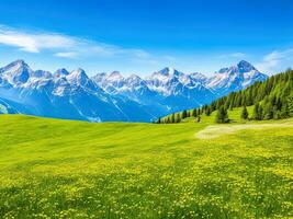 Idyllic mountain landscape in the Alps With blooming, France. photo