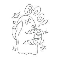 Halloween Ghost with Pumpkin Outline Illustration for Coloring Page vector