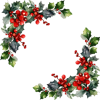 Holly and red berries wreath frame, Ai generated png