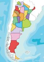 Vector illustrated blank map of Argentina with provinces or federated states and administrative divisions, and neighbouring countries and territories. Editable and clearly labeled layers.