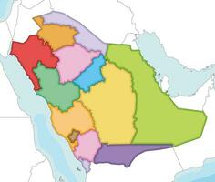 Vector illustrated blank map of Saudi Arabia with provinces and administrative divisions, and neighbouring countries. Editable and clearly labeled layers.